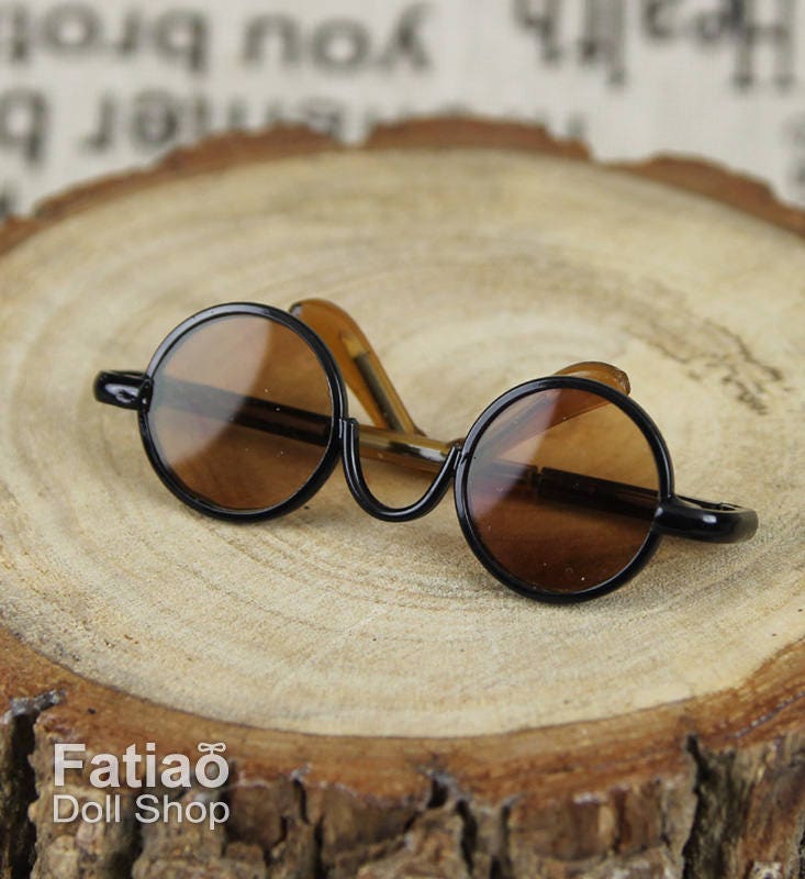 New fashion Dolls Round frame glasses fit 1/4 BJD MSD mini Super Dollfie - Tea Black