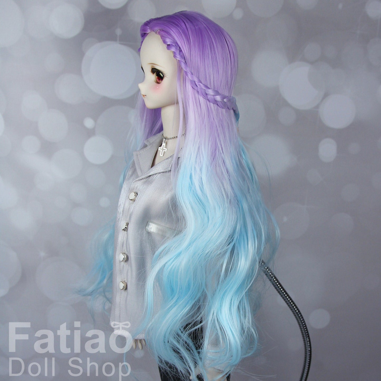 Fatiao - New Dollfie SD 1/3 BJD DD Dolls Long curly Wig size 8-9" - Gradient violet-blue
