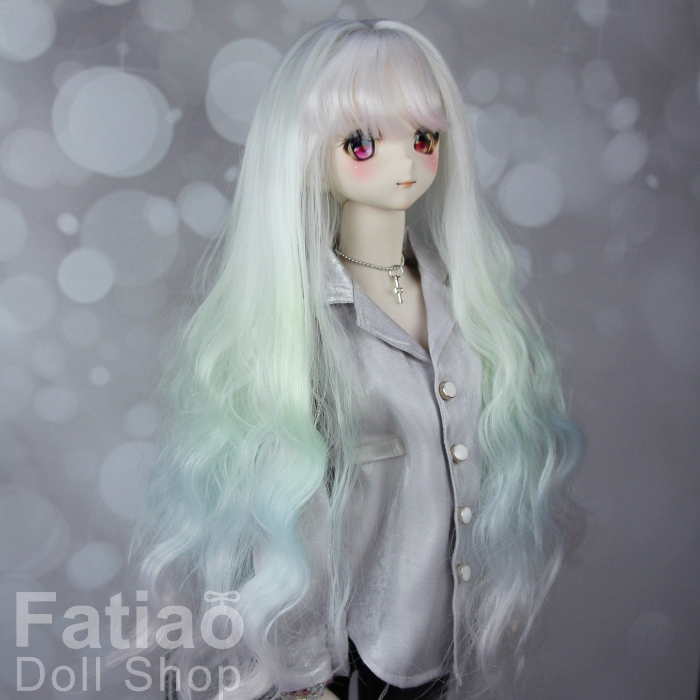 Fatiao - New Dollfie SD 1/3 BJD DD Dolls Long curly Wig size 8-9" - Gradient marshmallow