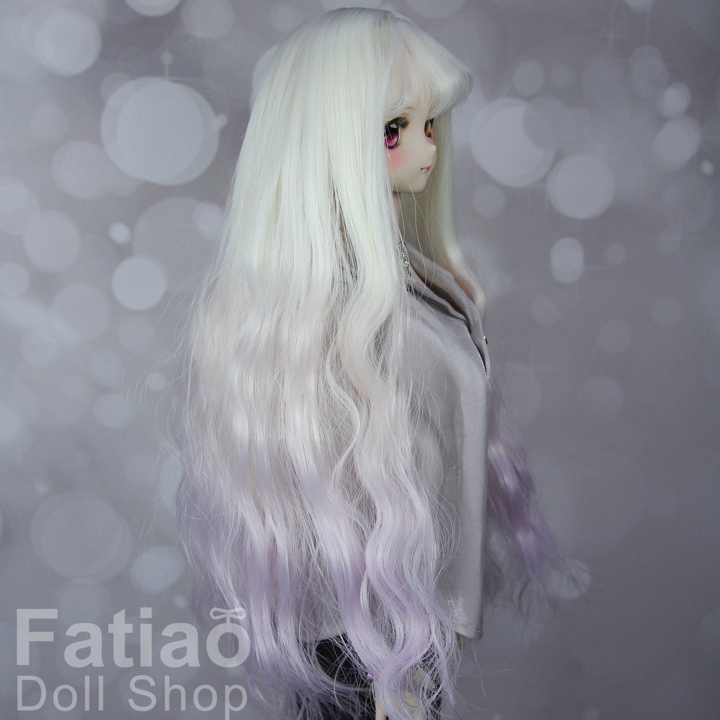 Fatiao - New Dollfie SD 1/3 BJD DD Dolls Long curly Wig size 8-9" - Light pink purple gradient