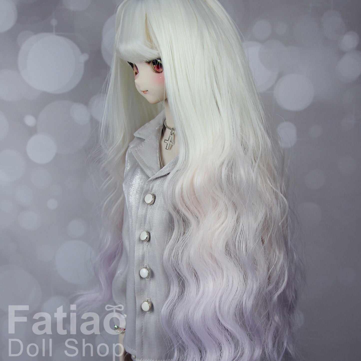 Fatiao - New Dollfie SD 1/3 BJD DD Dolls Long curly Wig size 8-9" - Light pink purple gradient