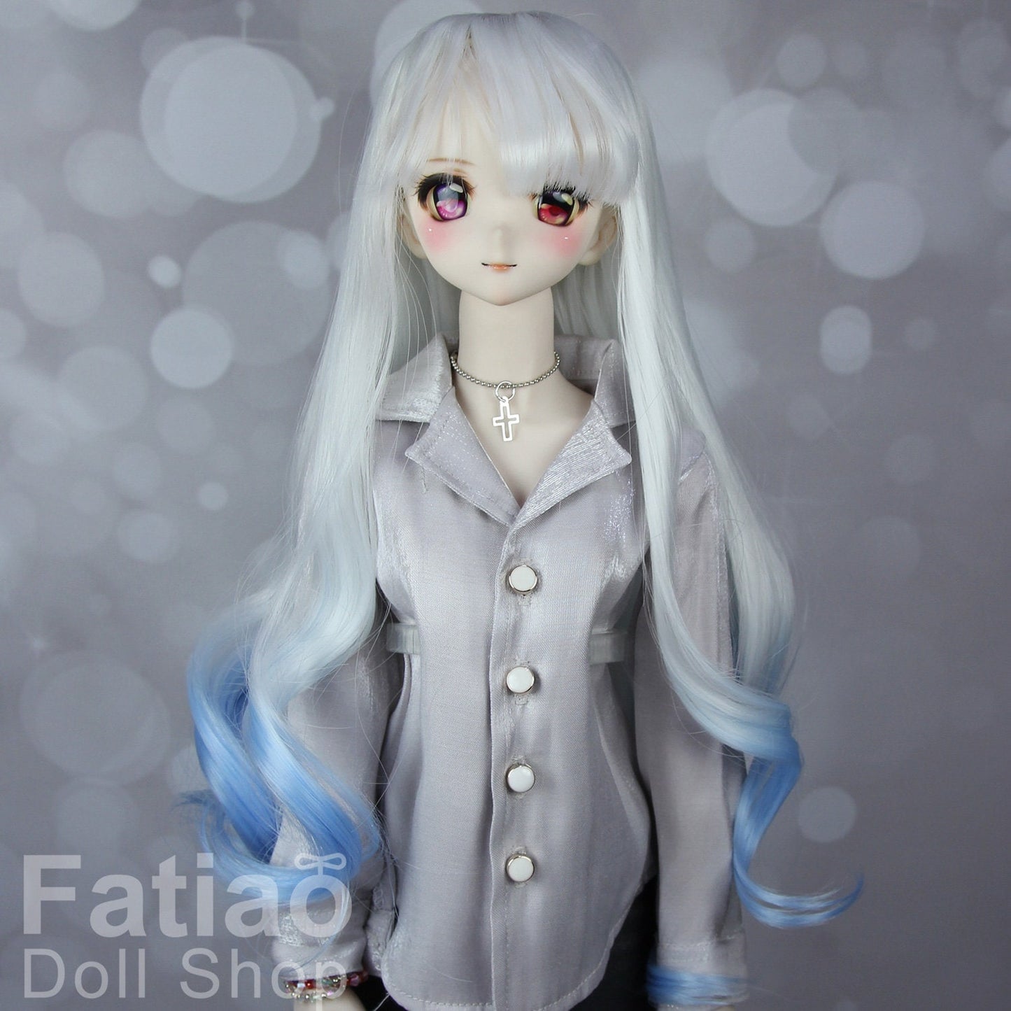 Fatiao - New Dollfie SD 1/3 BJD DD Dolls Long curly Wig size 8-9" - White-Blue gradient
