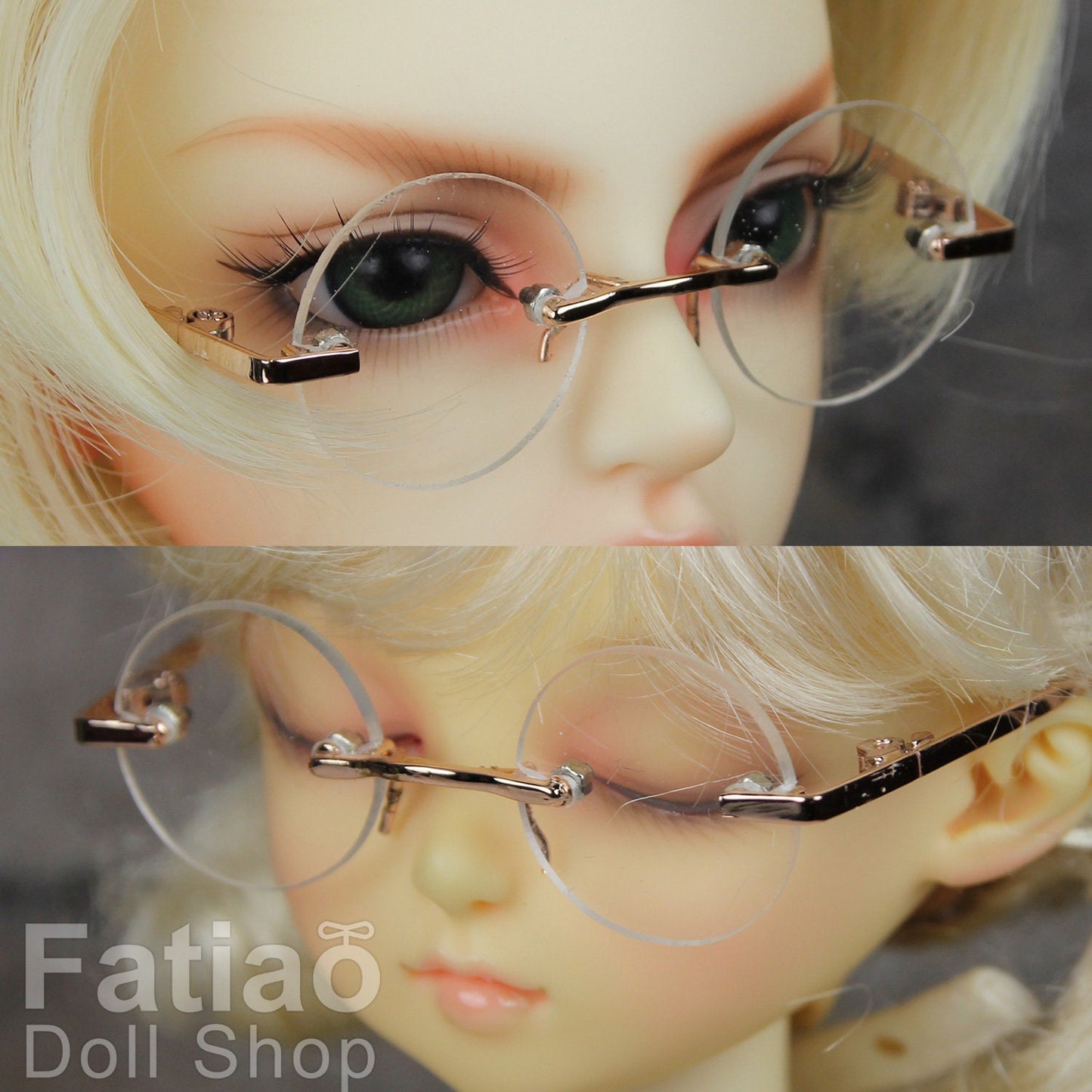 New fashion Rimless Frames Dolls Glasses fit 1/3 1/4 BJD SD MSD Super Dollfie - Gold