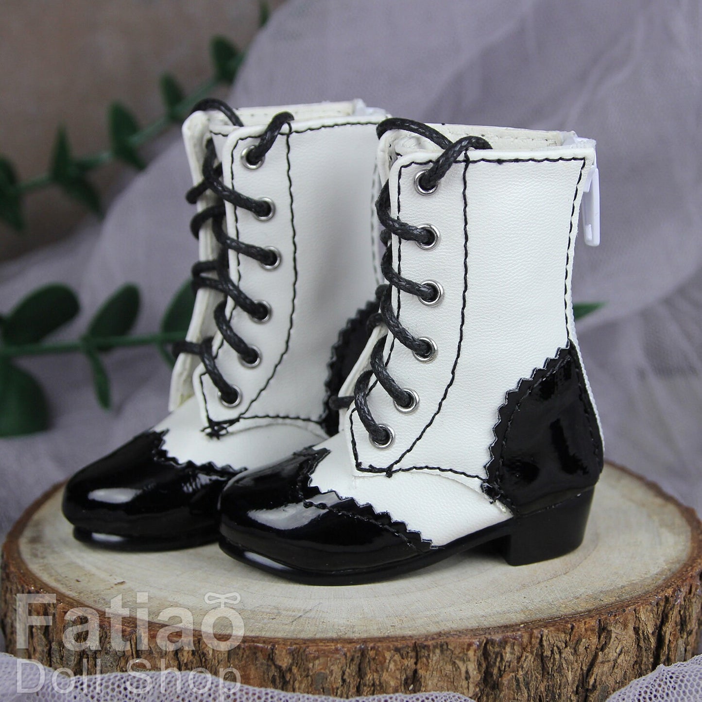 Fatiao - New 1/4 BJD MSD Dollfie Dolls Mary Jane Shoes - Black & White (Size 5.5cm)