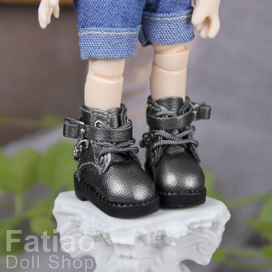 Fatiao - New Obitsu 11 OB11 1/12 BJD Nendoroid Blythe pullip doll punk iron chain Lace-up boots shoes