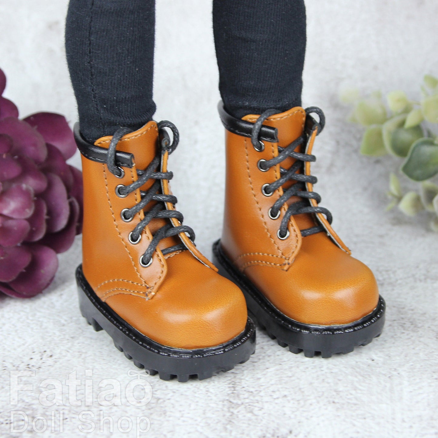 Fatiao - 1/4 BJD MSD dollfie Lace-up Boots Shoes - Brown (Size 6cm)