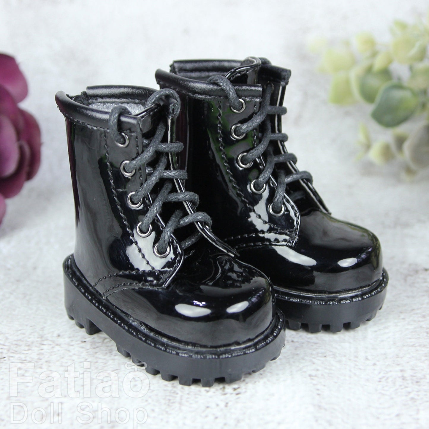 Fatiao - 1/4 BJD MSD dollfie Lace-up Boots Shoes - Black (Size 6cm)