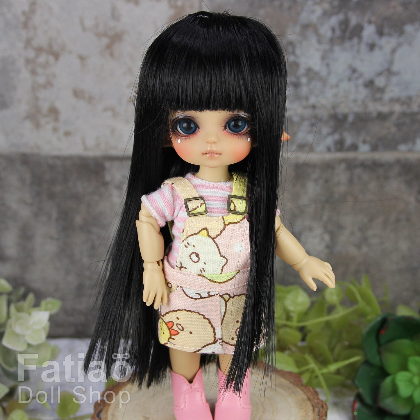 Fatiao - Dollfie Lati Yellow Pukifee 5-6" straight long hair Doll Wig - Black