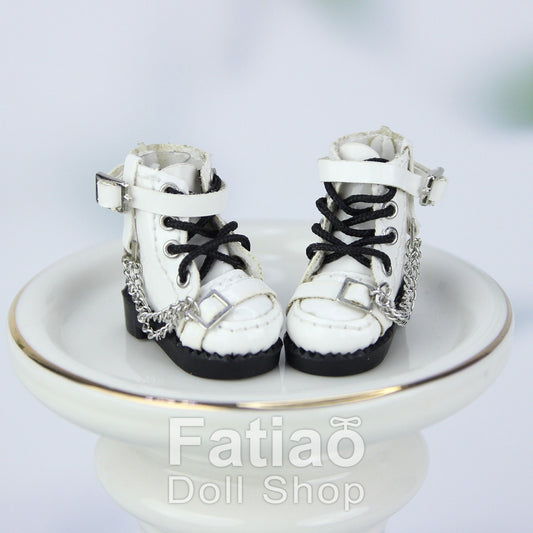 Fatiao - New Obitsu 11 OB11 1/12 BJD Nendoroid Blythe pullip doll punk iron chain Lace-up boots shoes