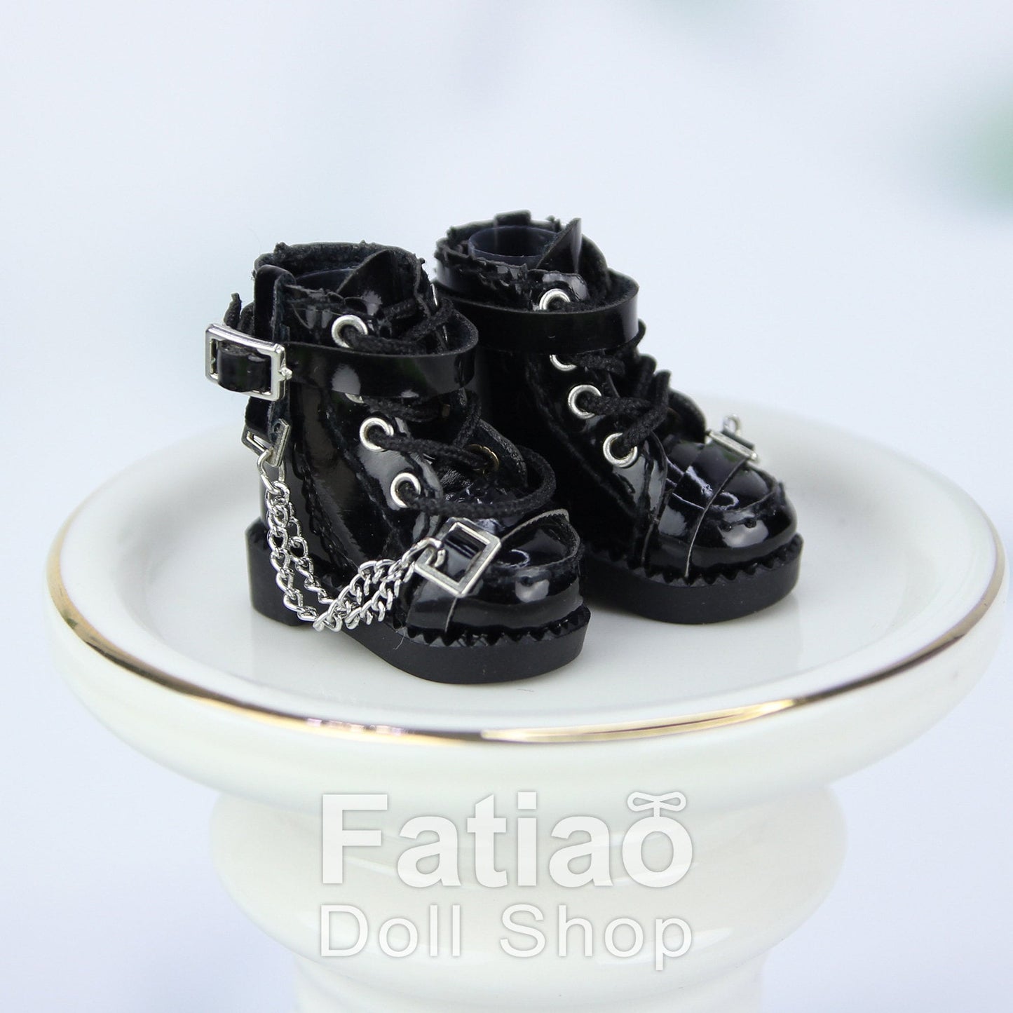 Fatiao - New Obitsu 11 OB11 1/12 BJD Nendoroid Blythe pullip doll punk iron chain Lace-up boots shoes