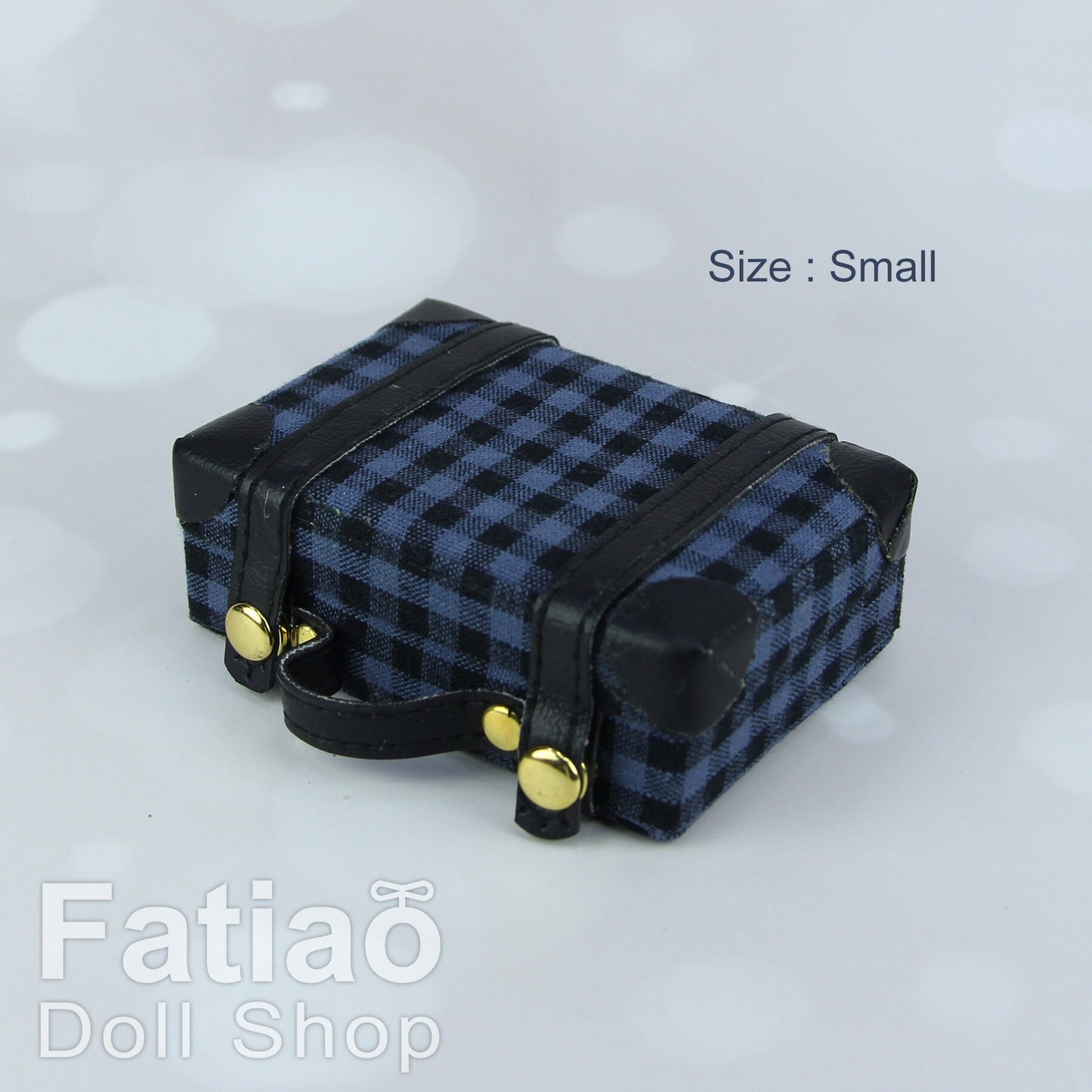 Doll BJD Dollfie Vintage Leather Miniature suitcase Trunk Bag - Blue Plaid
