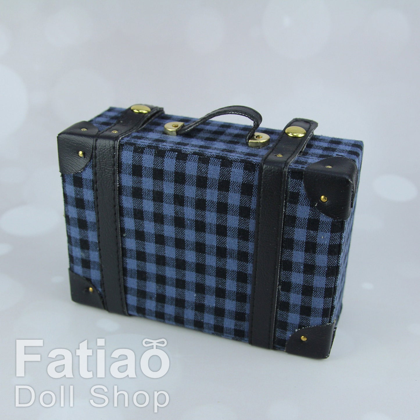 Doll BJD Dollfie Vintage Leather Miniature suitcase Trunk Bag - Blue Plaid