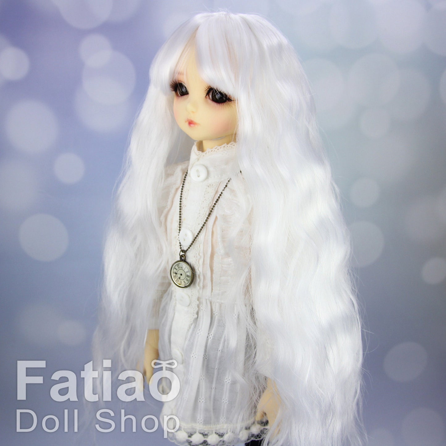 Fatiao - New Dollfie MSD Kaye Wiggs 1/4 BJD MDD - 7-8 inch Dolls Long Curls Wig - White
