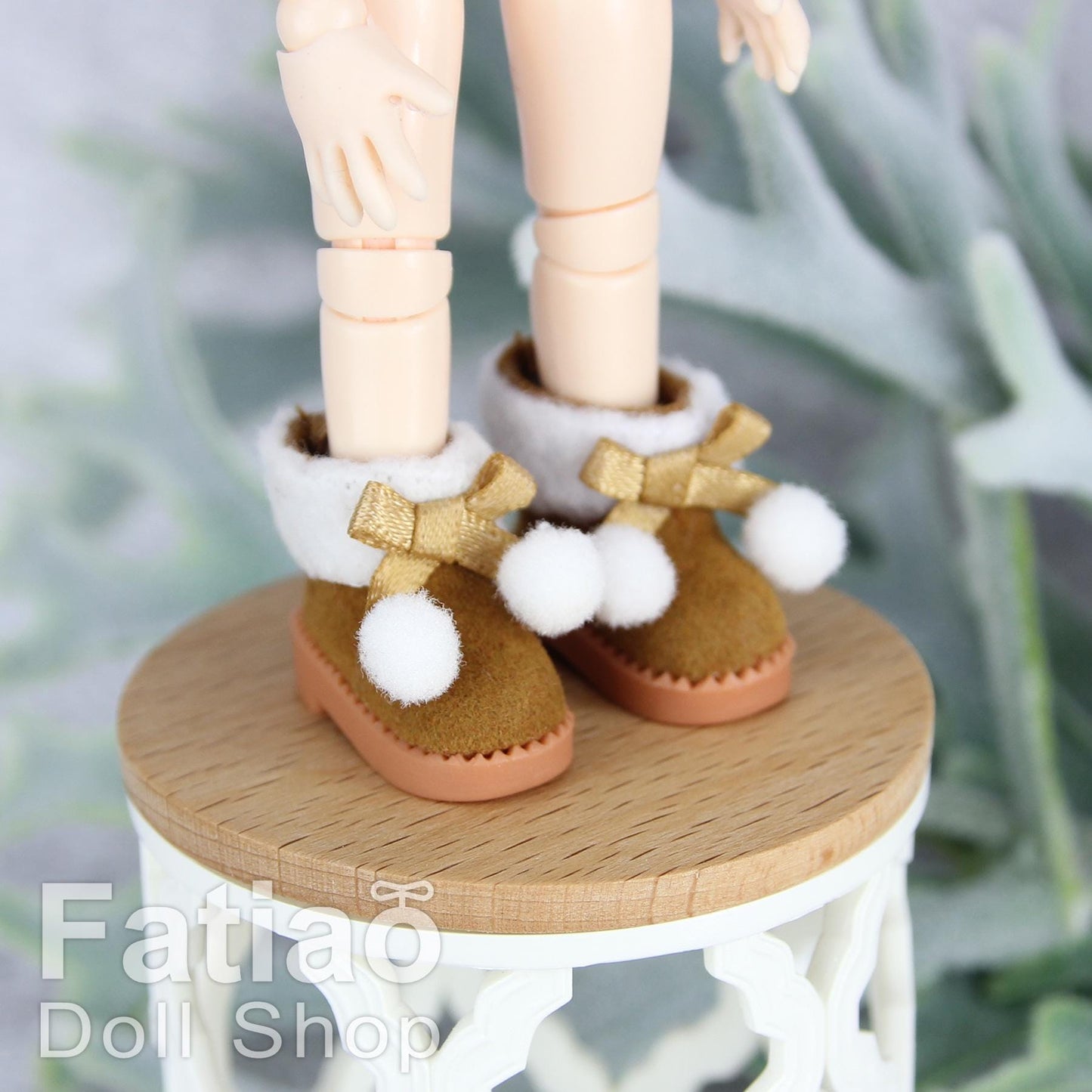 Fatiao - New OB11 Obitsu 11 Cu-poche 1/12 BJD Nendoroid GSC Blythe OB22 pullip doll shoes Fluffy Ball Brown boots