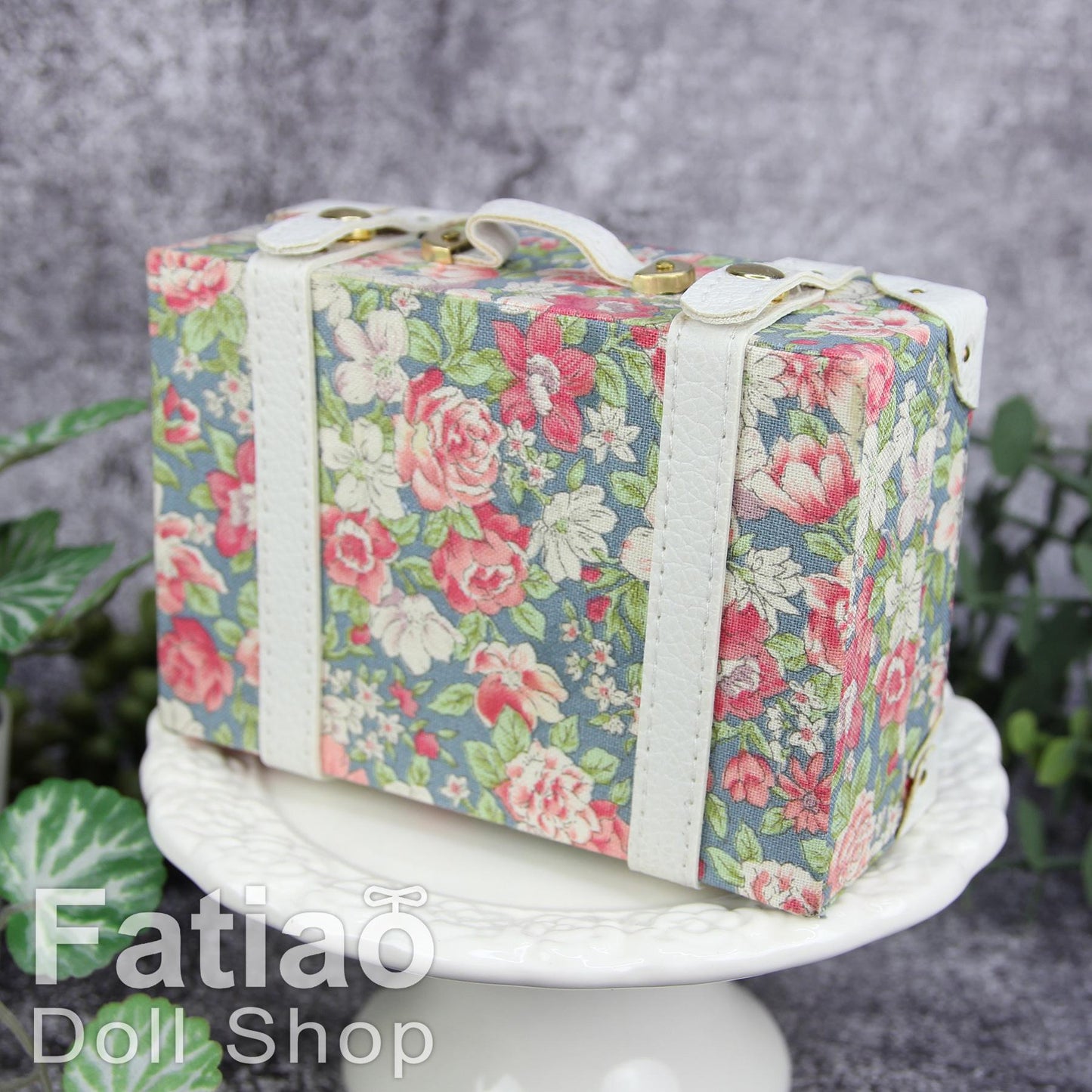 Doll BJD Dollfie Vintage Leather Miniature suitcase Trunk Bag - Floral