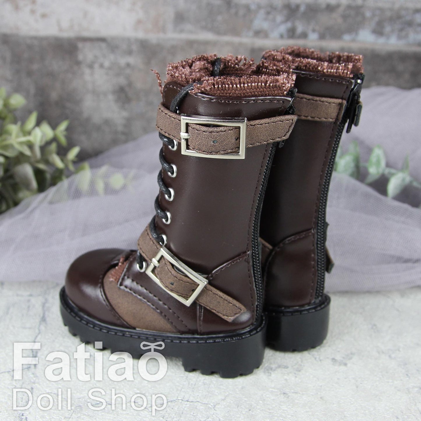 Fatiao - 1/3 BJD SD Supper dollfie Martin Boots Dolls Shoes - Brown (Size 7.5cm)