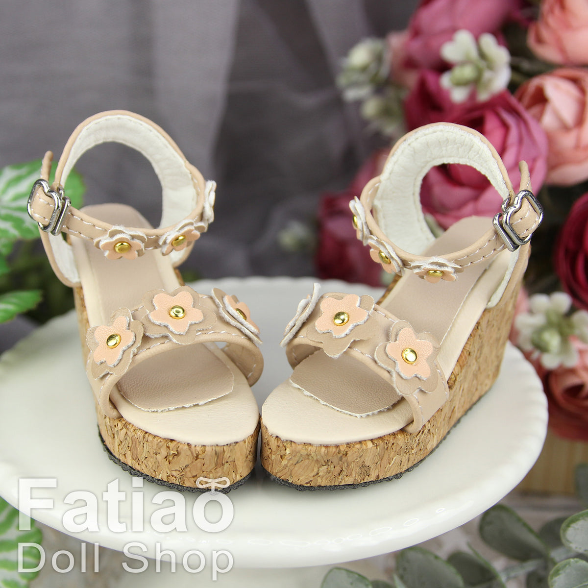 Fatiao -  1/3 BJD Super Dollfie SD DD girl Doll Wedge sandals Shoes - ocher (Size 6.5cm)