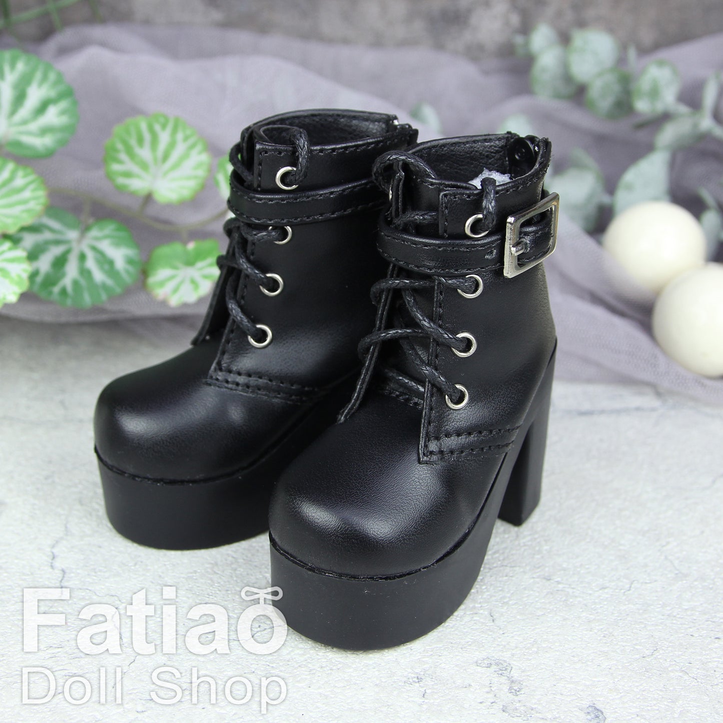 Fatiao -  Dollfie 1/3 BJD SD High Heeled Shoes Boots - Black (Size 6.5cm)