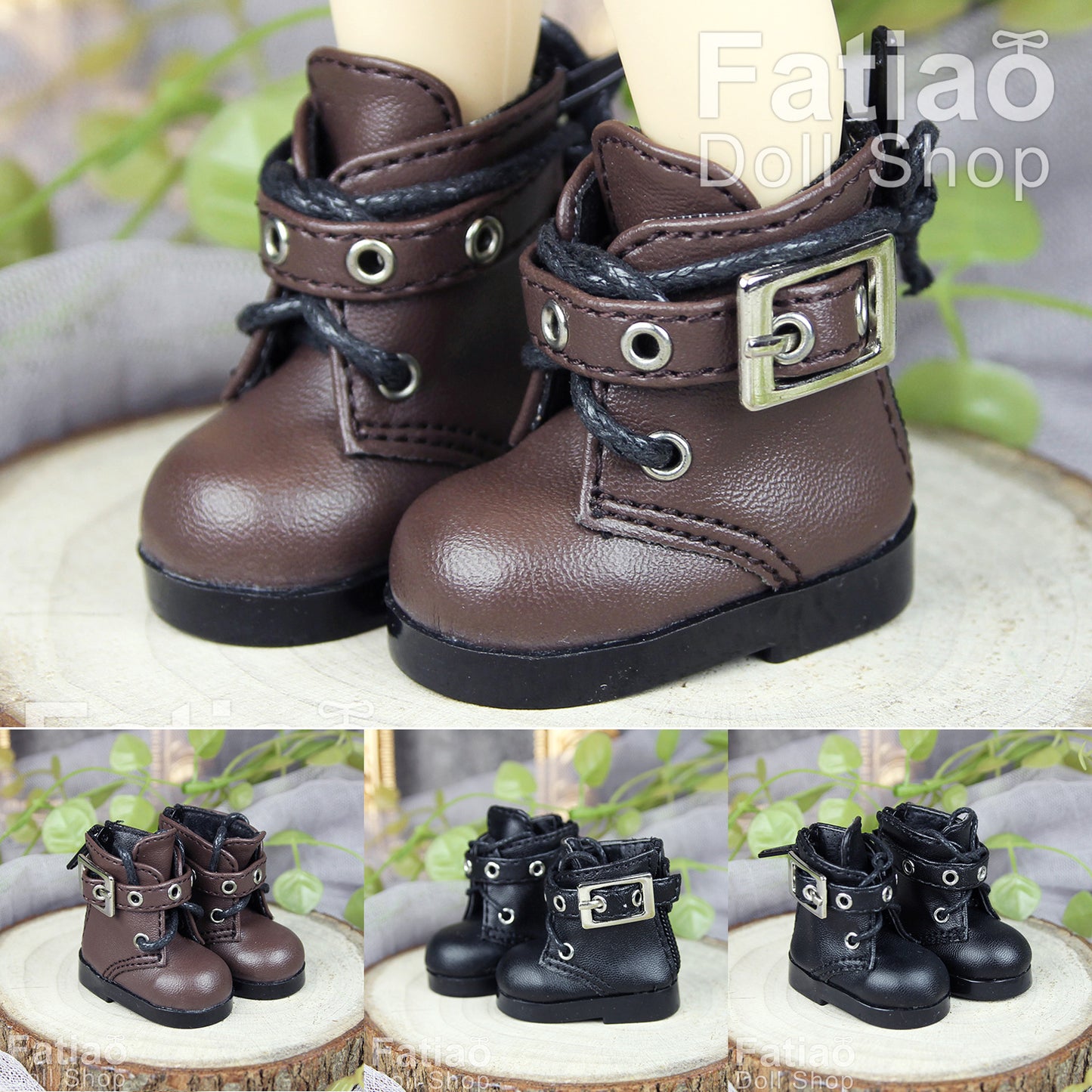 Fatiao - New Dollfie Yo-SD 1/6 BJD Doll Shoes Boots - Black / Brown (Size 4.5cm)
