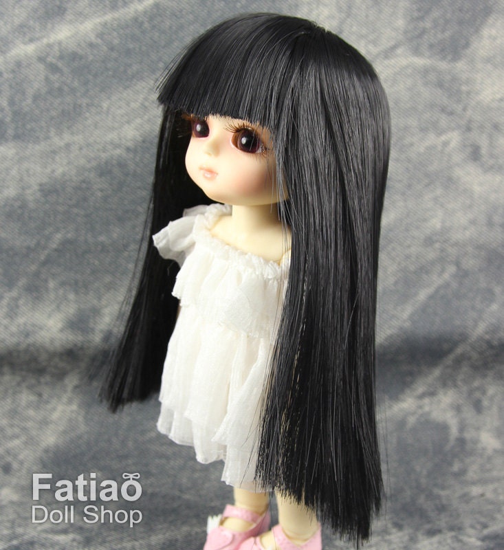 Fatiao - Dollfie Lati Yellow Pukifee 5-6" straight long hair Doll Wig - Black