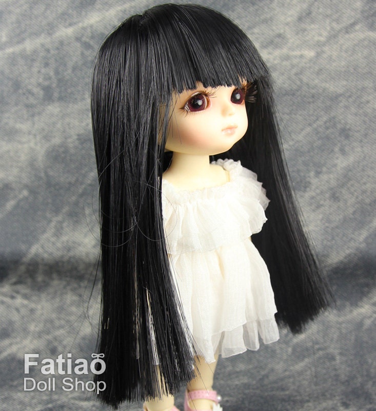 Fatiao - Dollfie Lati Yellow Pukifee 5-6" straight long hair Doll Wig - Black