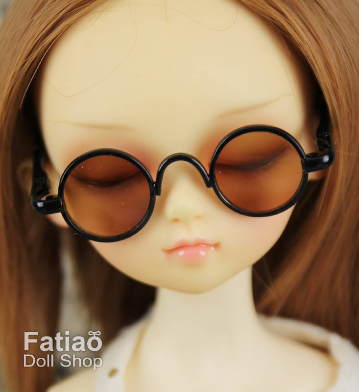 New fashion Dolls Round frame glasses fit 1/4 BJD MSD mini Super Dollfie - Tea Black