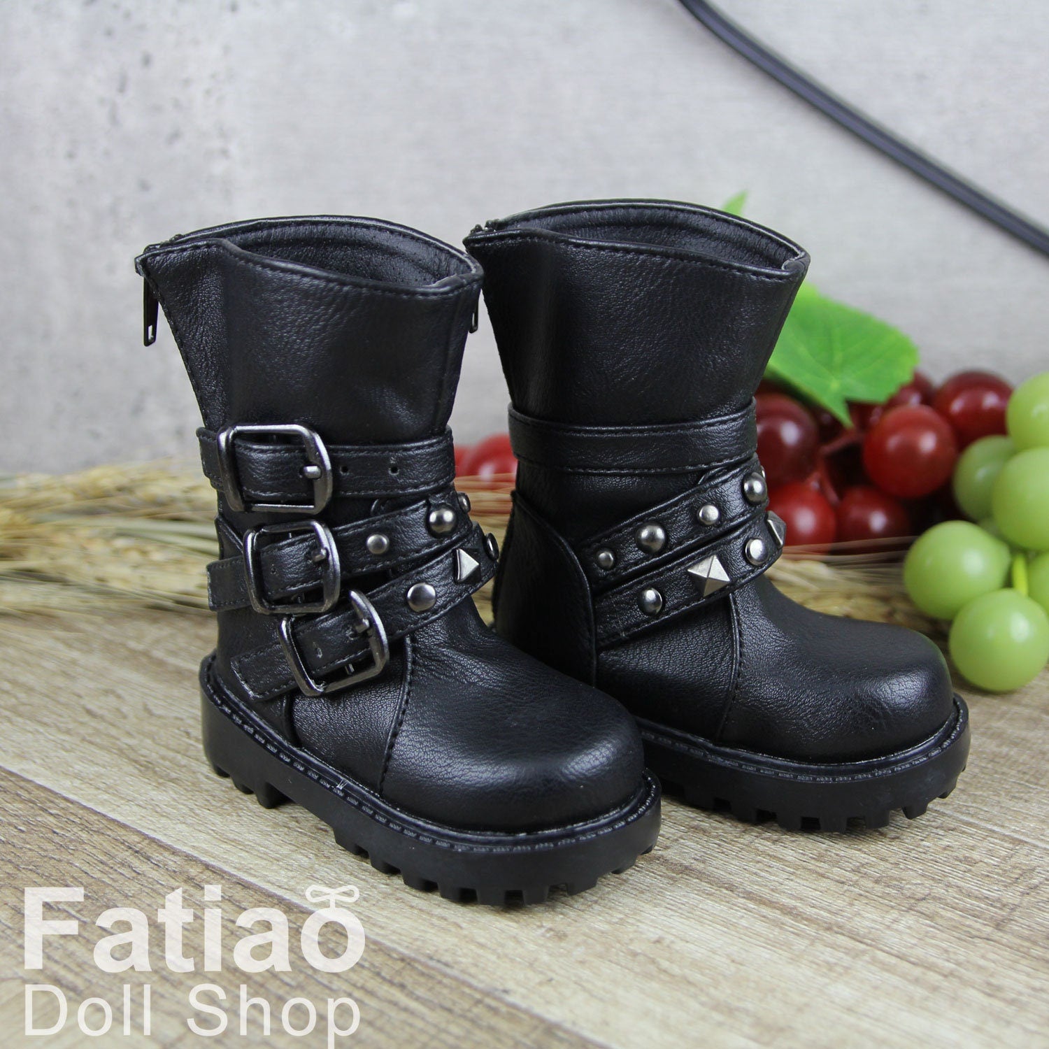 Fatiao - 1/3 BJD SD Supper dollfie Cool Boots Dolls Shoes - Black (Size 7.5cm)