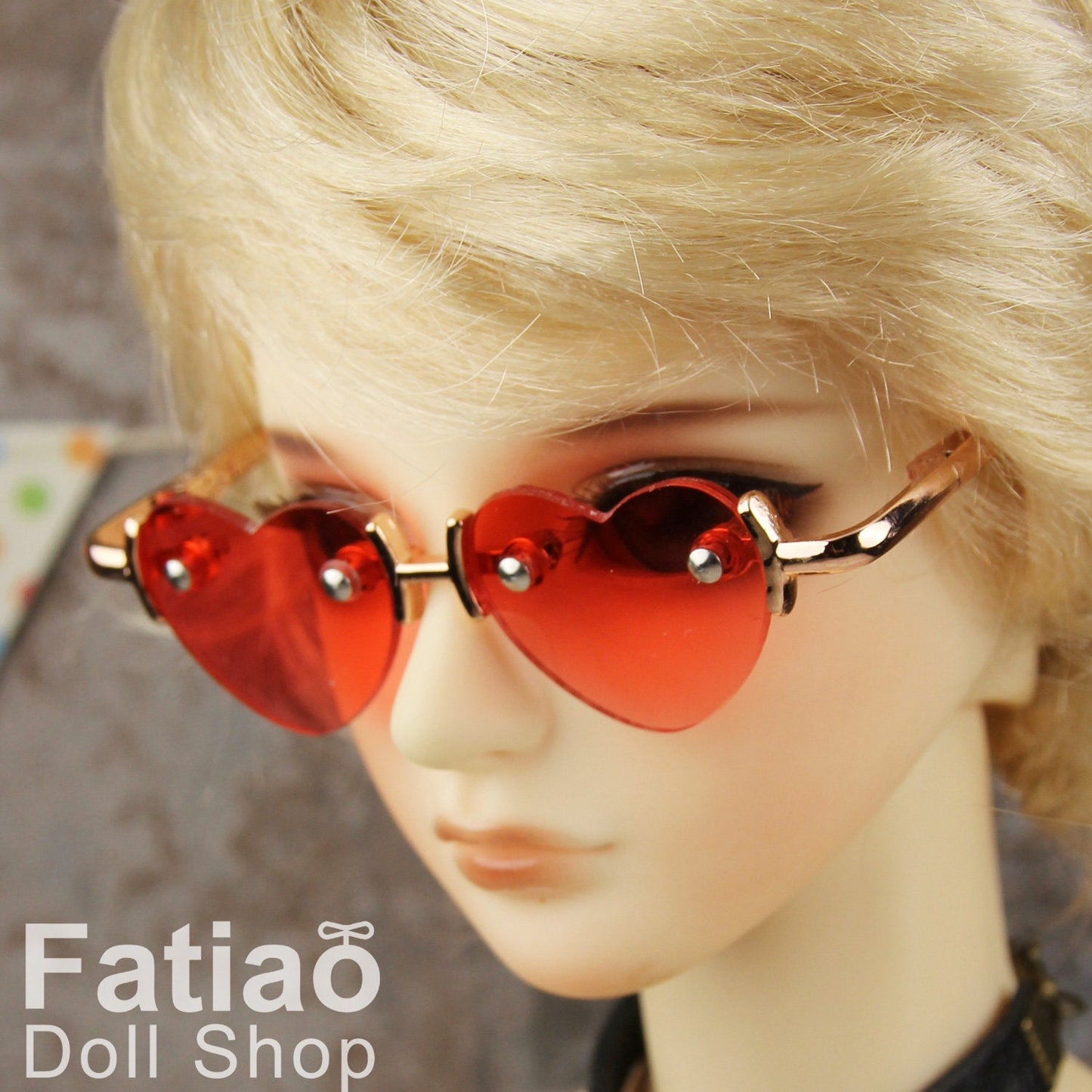 New fashion Rimless Frames Dolls Glasses fit 1/3 BJD SD Super Dollfie Red Heart
