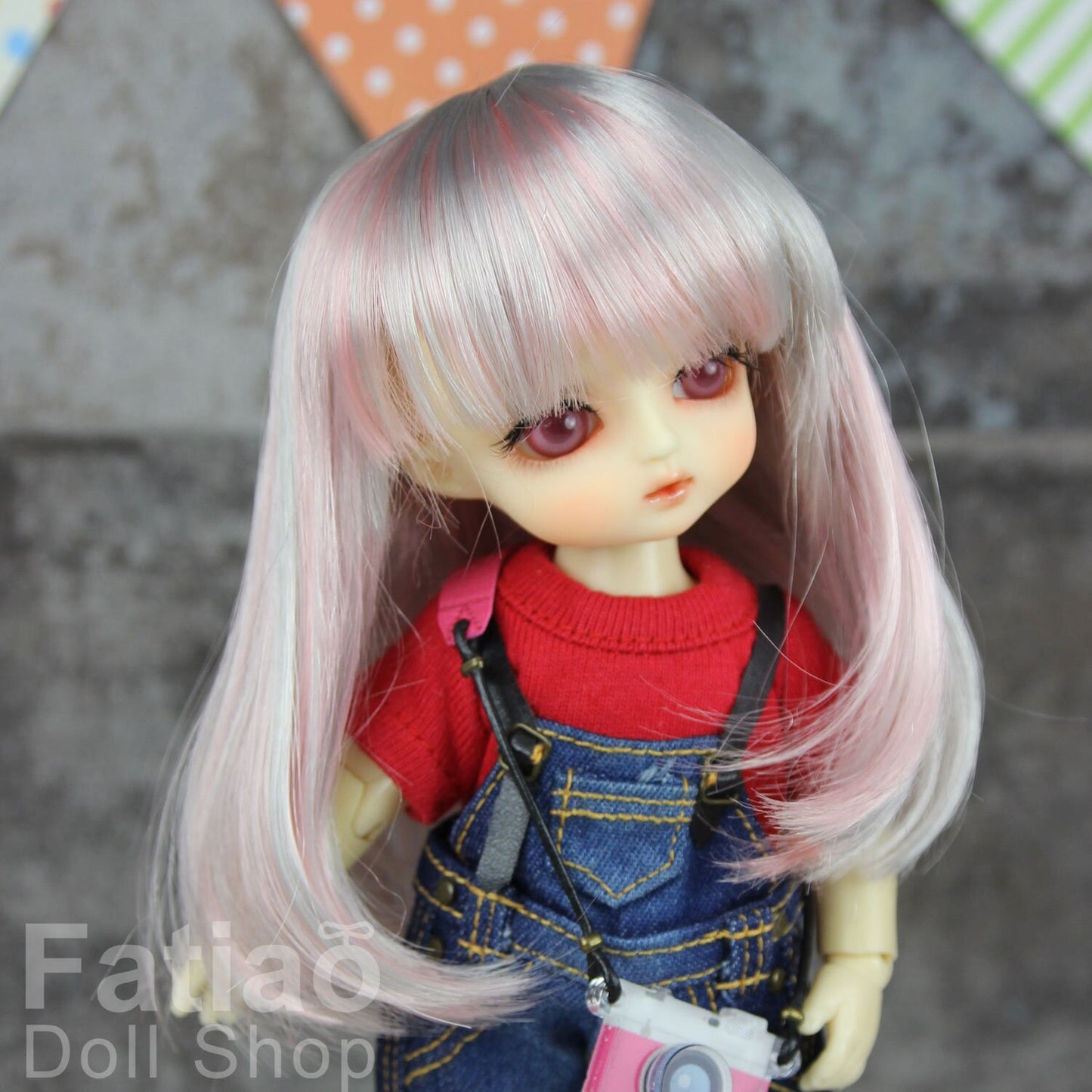 Fatiao - Dollfie Lati Yellow Pukifee 5-6" Doll Wig - Gray & Pink
