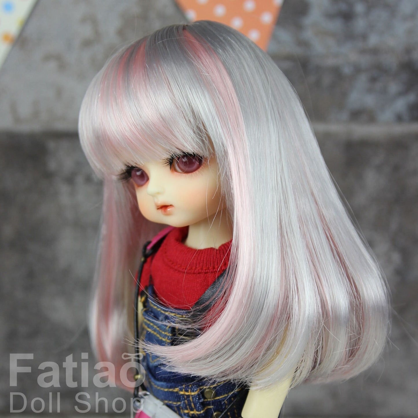 Fatiao - Dollfie Lati Yellow Pukifee 5-6" Doll Wig - Gray & Pink