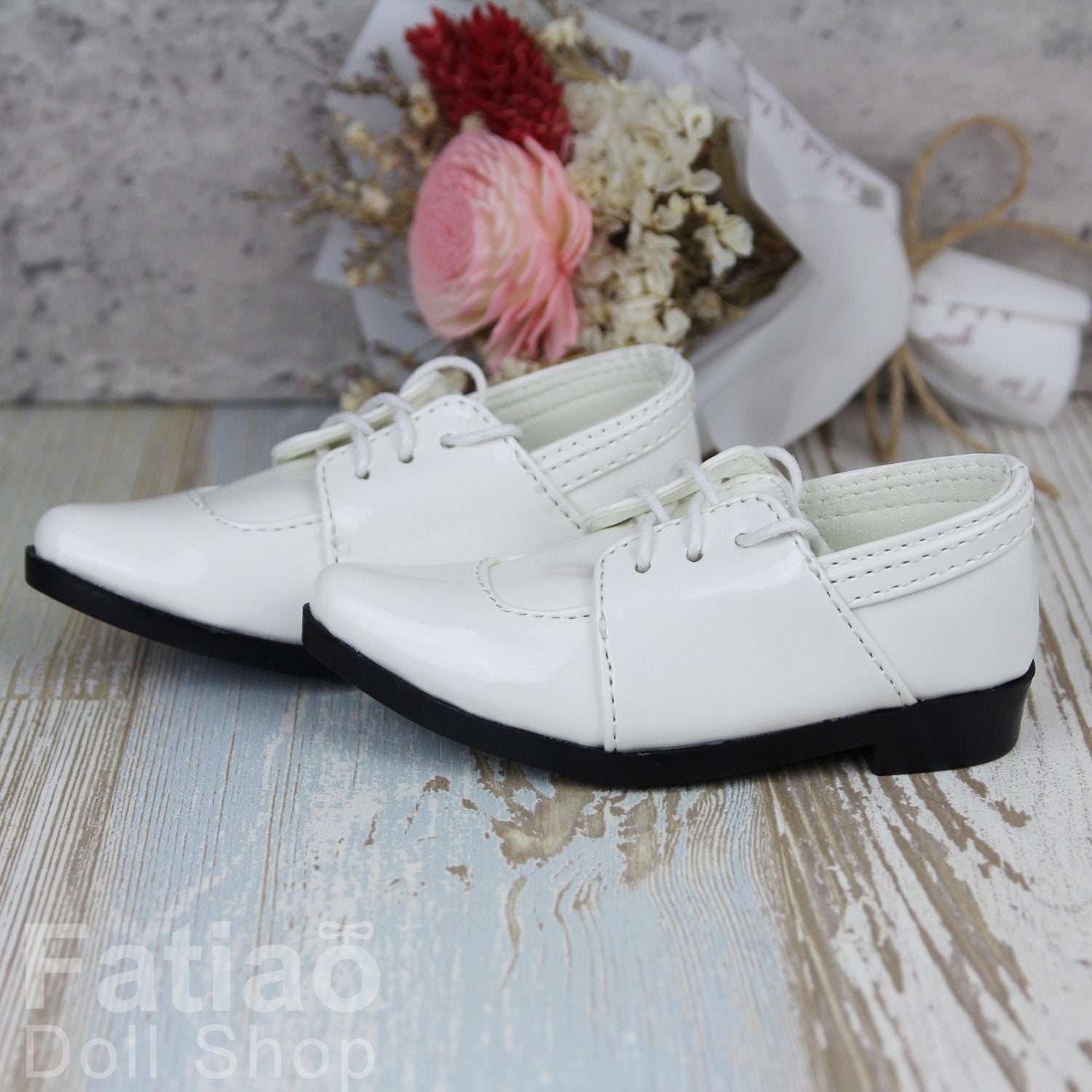 Fatiao - New 1/3 BJD Supper dollfie 13/17SD Boy Tip Leather Suit ShoesWhite (Size 8.5cm)