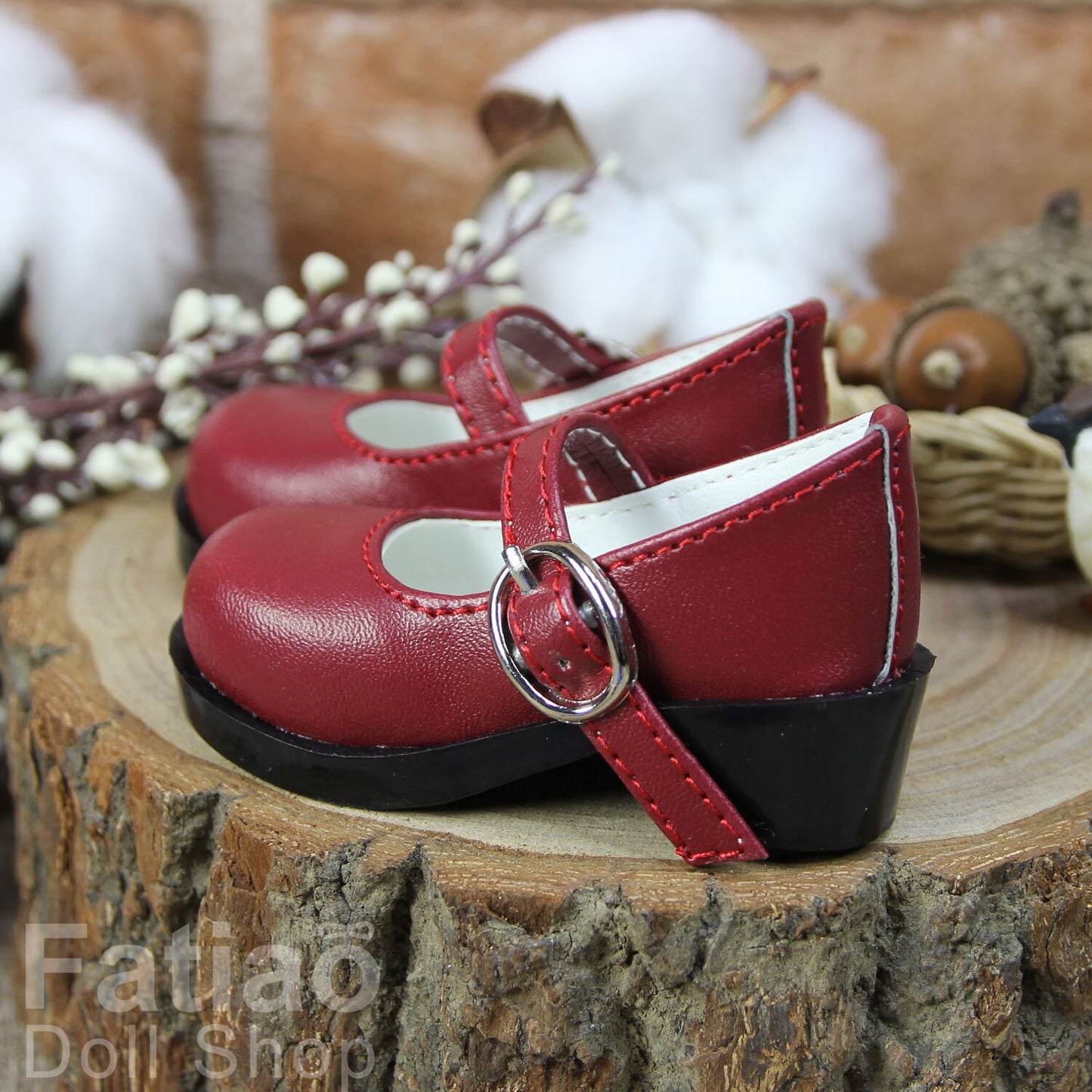 Fatiao - New 1/3 BJD Dollfie Dolls Mary Jane Shoes - Deep Red (Size 6.5cm)