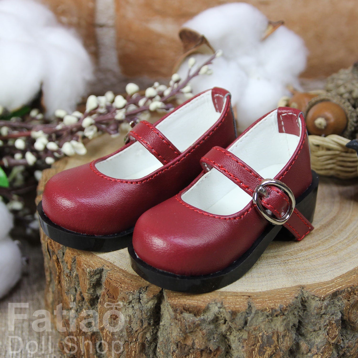 Fatiao - New 1/3 BJD Dollfie Dolls Mary Jane Shoes - Deep Red (Size 6.5cm)