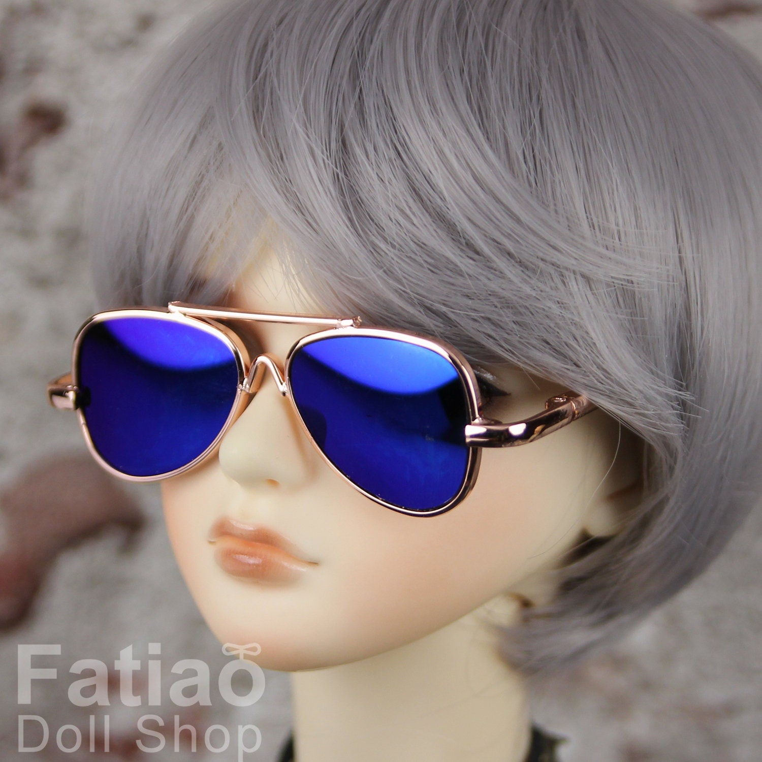 New fashion Rimless Frames Dolls Sun Glasses fit 1/3 BJD SD Super Dollfie - Gold Blue