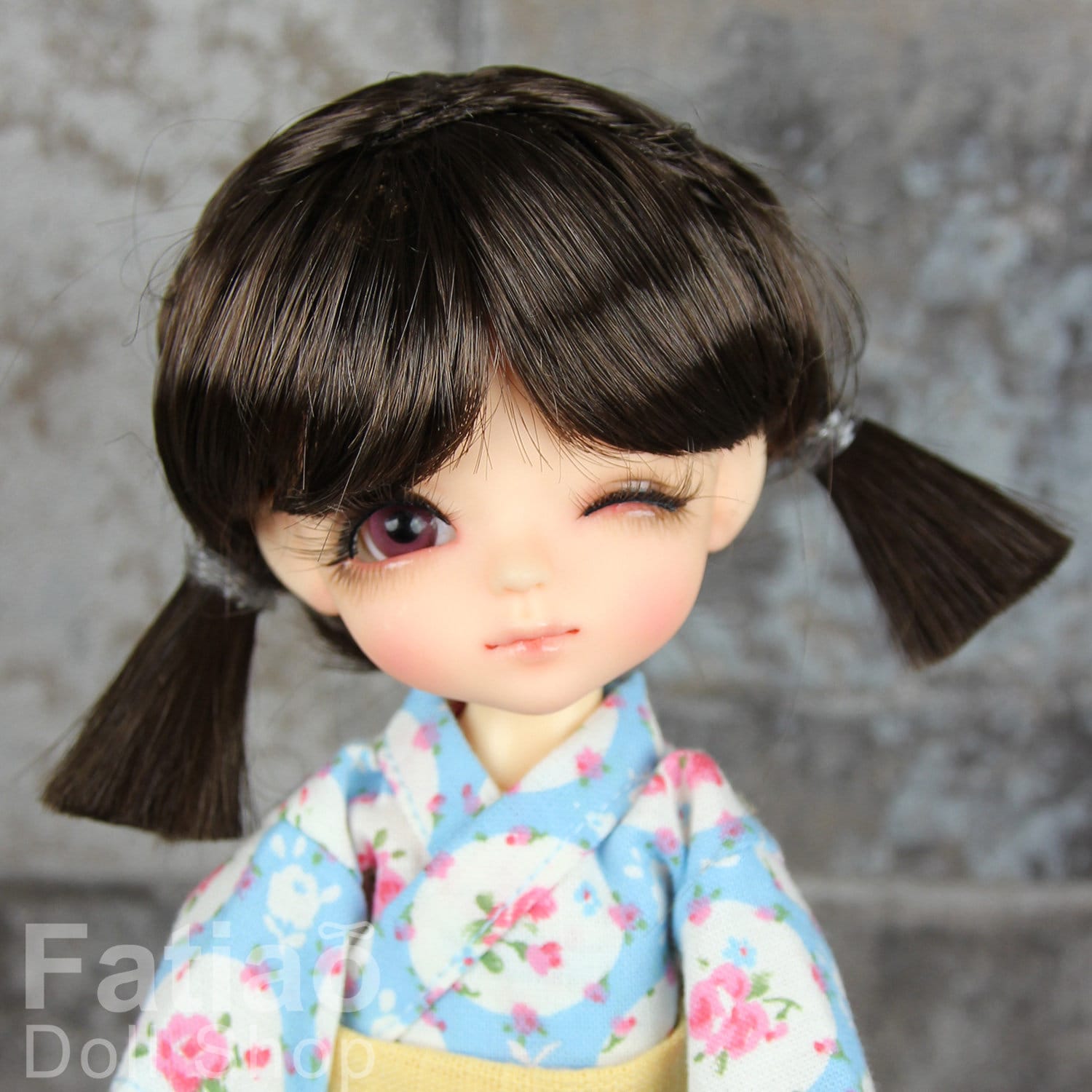 Fatiao - Dollfie Lati Yellow Pukifee 5-6" Angel Doll Wig Deep Brown