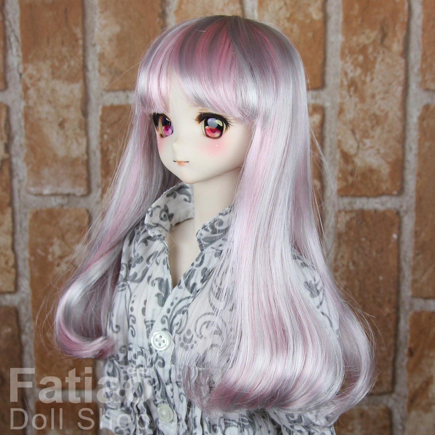 Fatiao - New Dollfie SD 1/3 BJD Dolls Wig size 8-9" - Gray & Pink