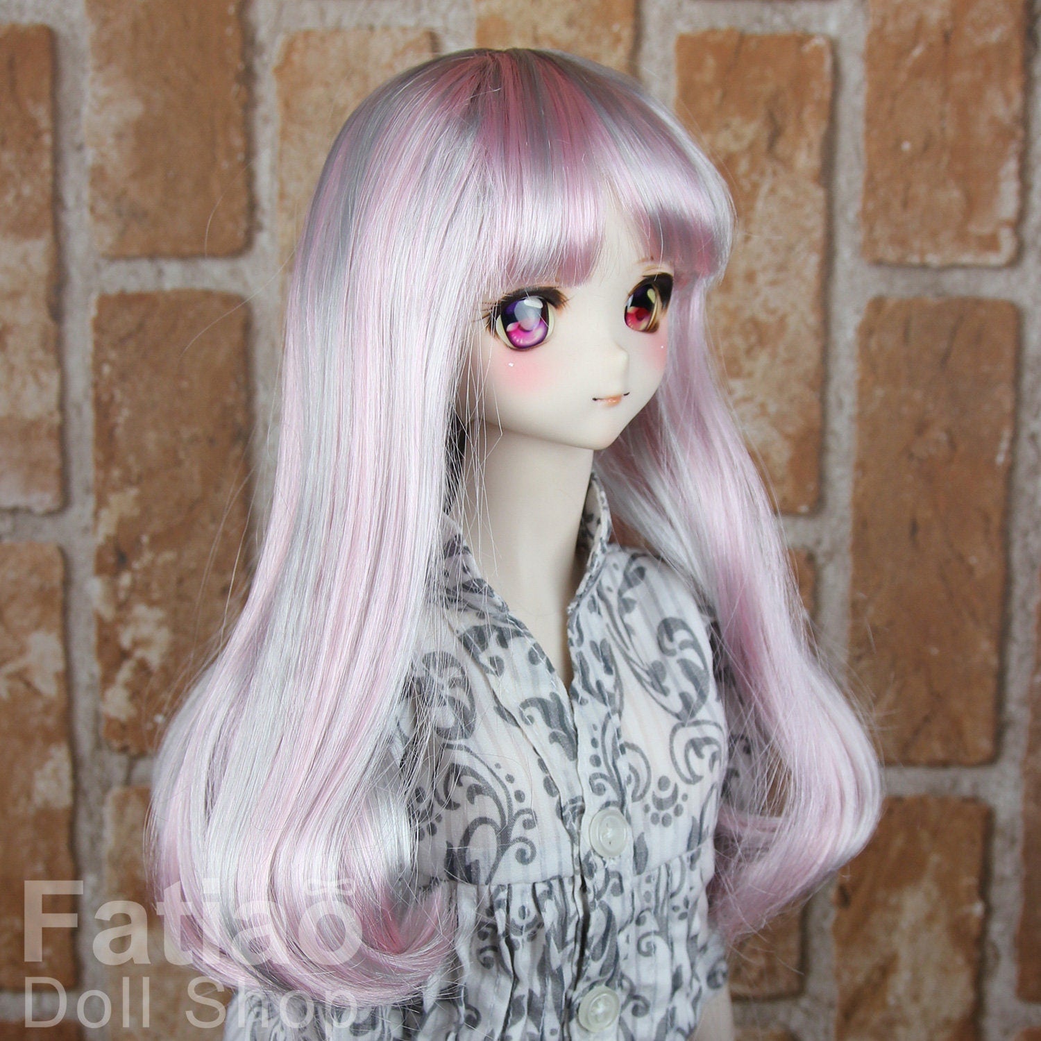 Fatiao - New Dollfie SD 1/3 BJD Dolls Wig size 8-9" - Gray & Pink