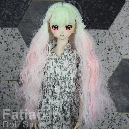 Fatiao - New Dollfie SD 1/3 BJD DD Dolls Long curly Wig size 8-9" - Fluorescent yellow-pink gradient