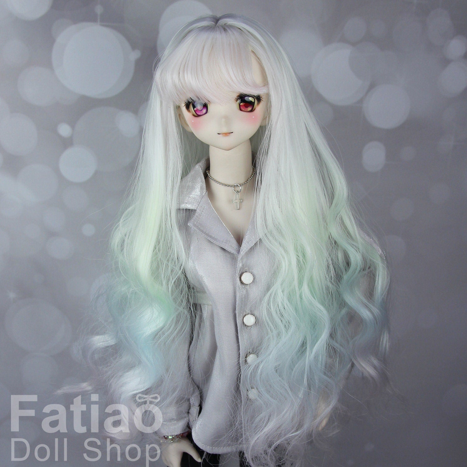 Fatiao - New Dollfie SD 1/3 BJD DD Dolls Long curly Wig size 8-9" - Gradient marshmallow