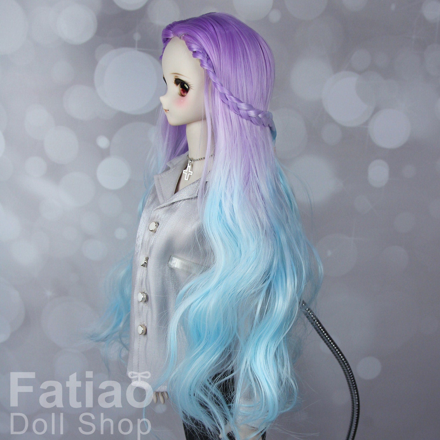 Fatiao - New Dollfie SD 1/3 BJD DD Dolls Long curly Wig size 8-9" - Gradient violet-blue