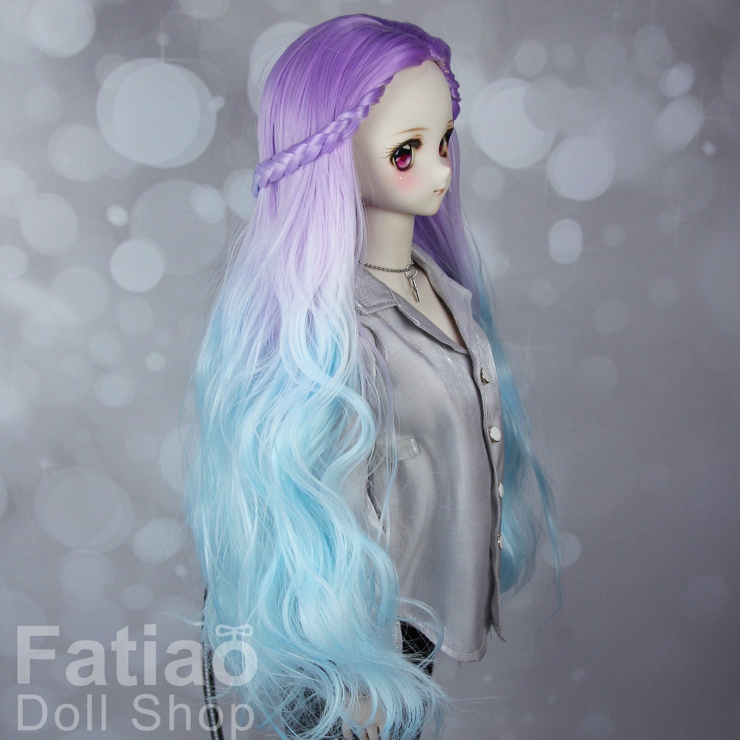 Fatiao - New Dollfie SD 1/3 BJD DD Dolls Long curly Wig size 8-9" - Gradient violet-blue