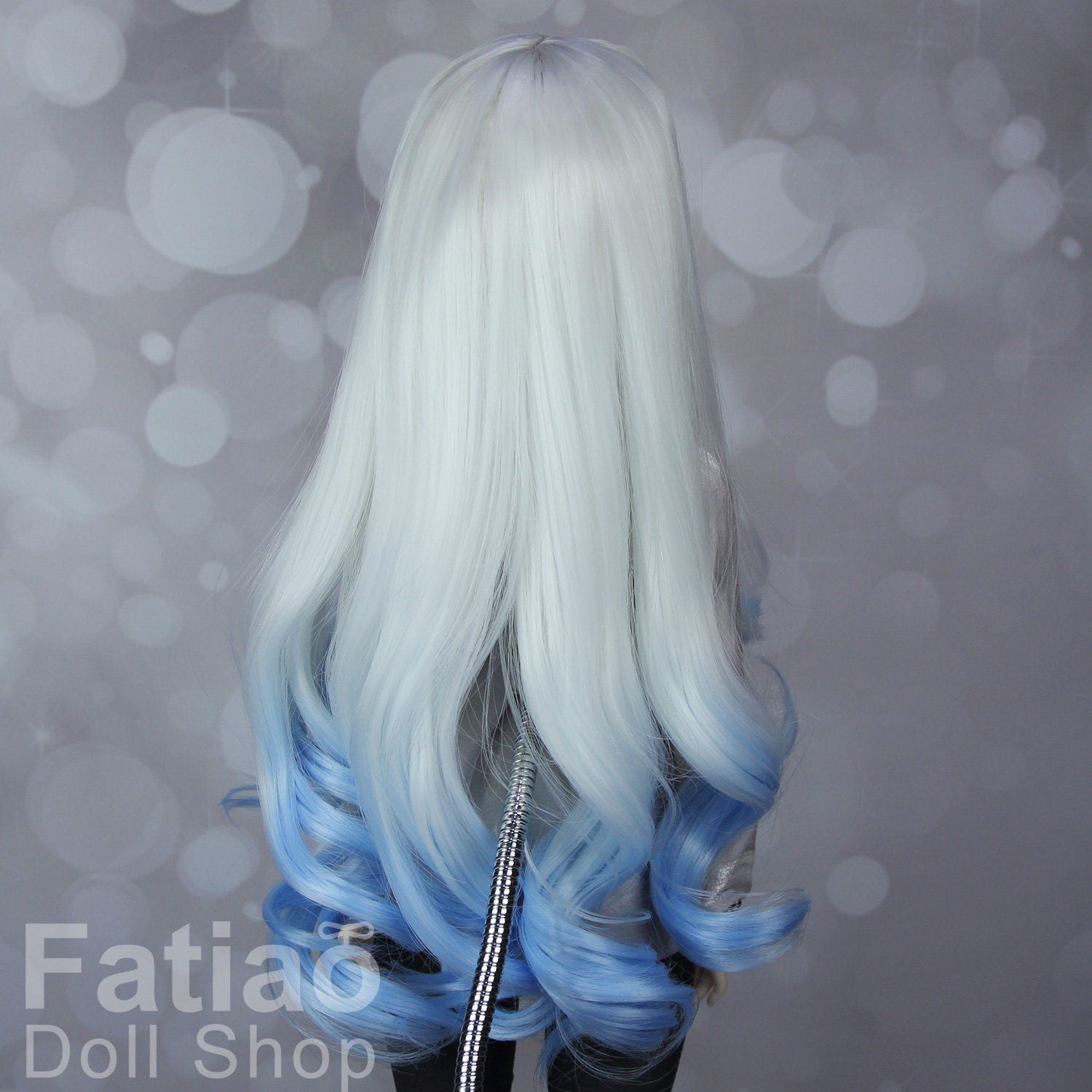Fatiao - New Dollfie SD 1/3 BJD DD Dolls Long curly Wig size 8-9" - White-Blue gradient