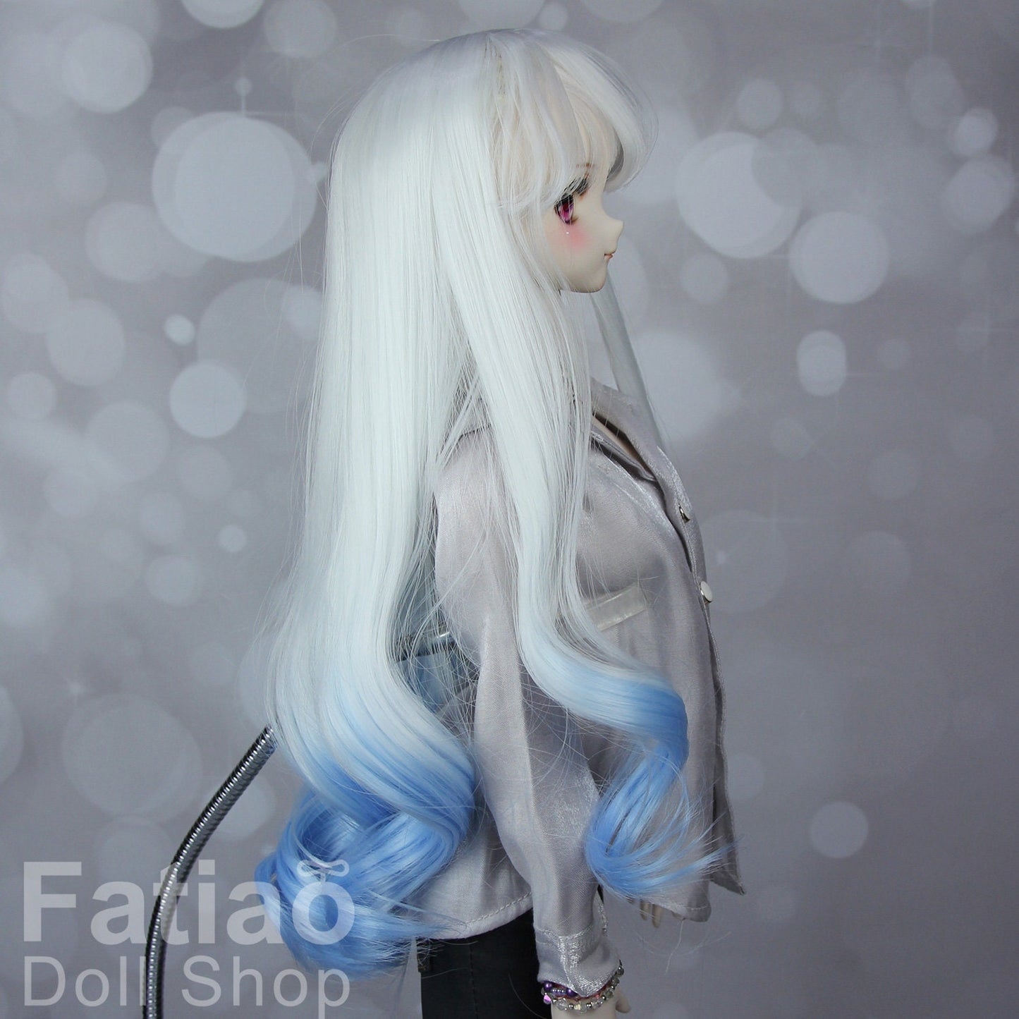 Fatiao - New Dollfie SD 1/3 BJD DD Dolls Long curly Wig size 8-9" - White-Blue gradient