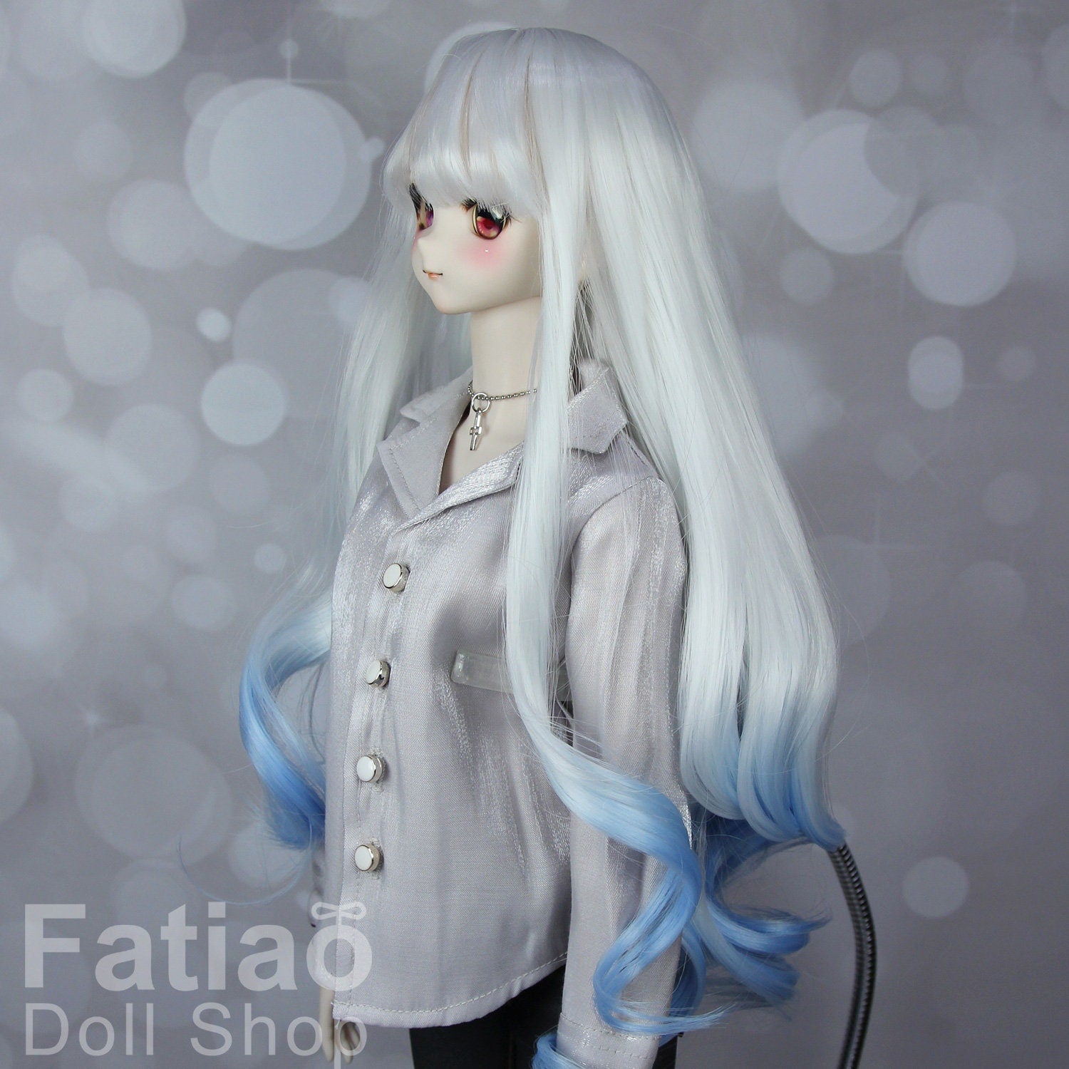 Fatiao - New Dollfie SD 1/3 BJD DD Dolls Long curly Wig size 8-9" - White-Blue gradient