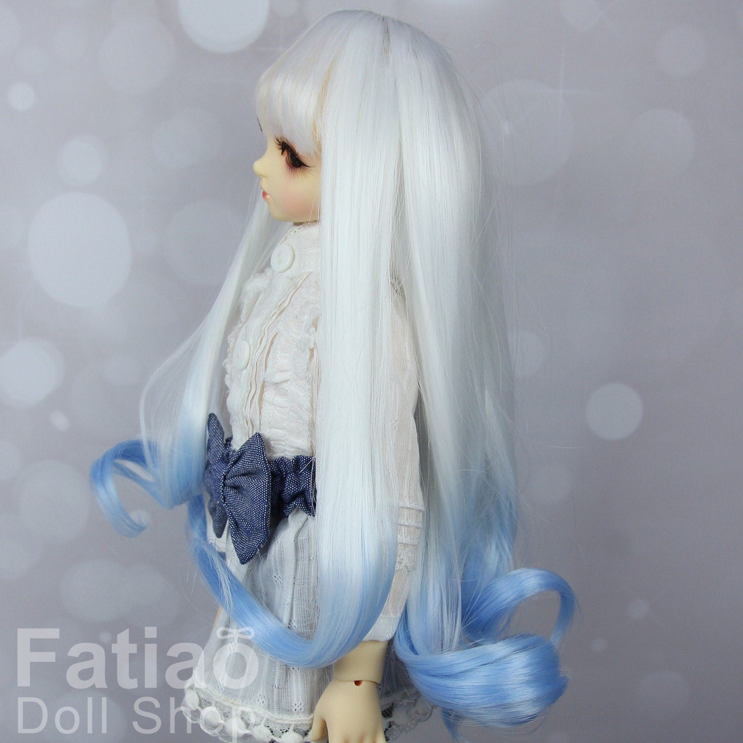 Fatiao - New Dollfie MSD Kaye Wiggs 1/4 BJD Size 7-8 inch Dolls Curls Wig - White-Blue gradient