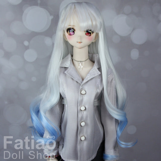 Fatiao - New Dollfie SD 1/3 BJD DD Dolls Long curly Wig size 8-9" - White-Blue gradient