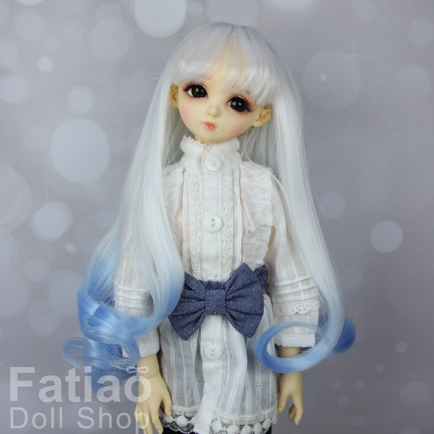 Fatiao - New Dollfie MSD Kaye Wiggs 1/4 BJD Size 7-8 inch Dolls Curls Wig - White-Blue gradient