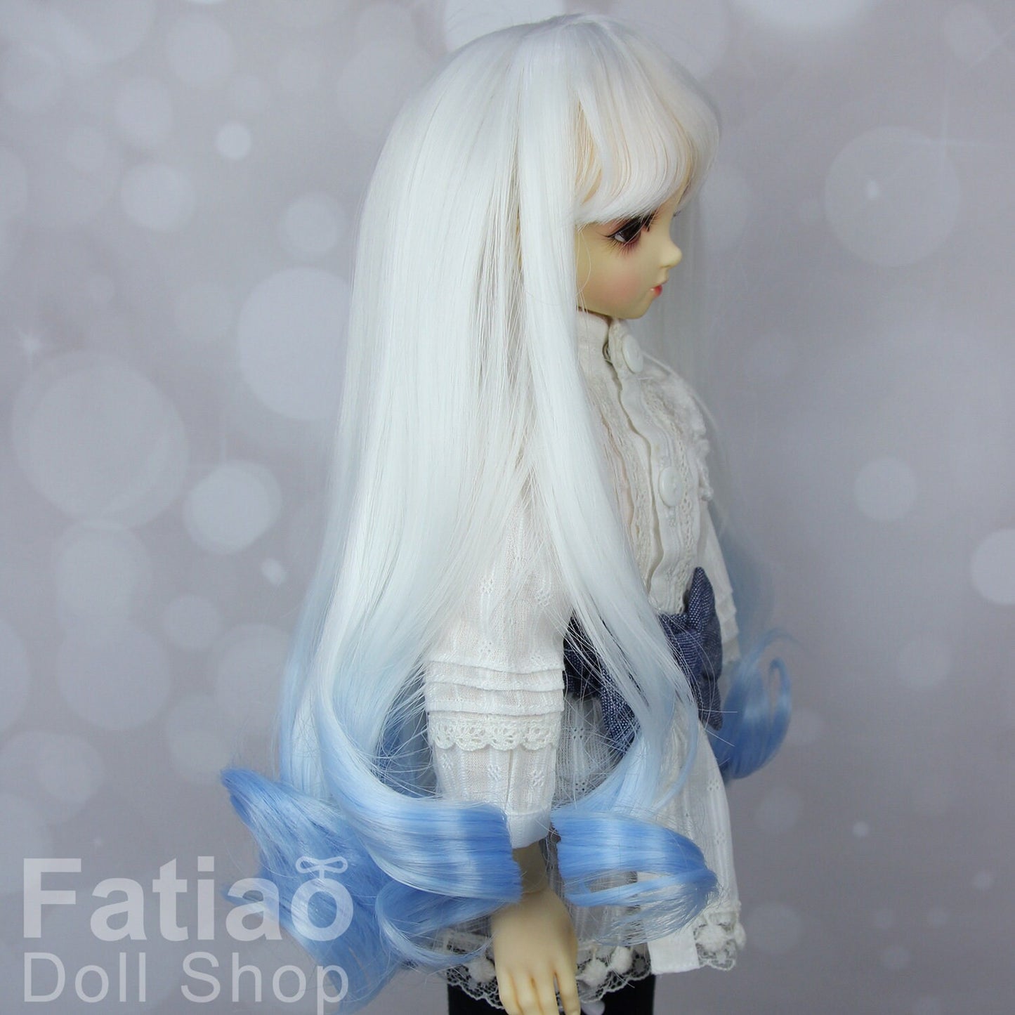 Fatiao - New Dollfie MSD Kaye Wiggs 1/4 BJD Size 7-8 inch Dolls Curls Wig - White-Blue gradient