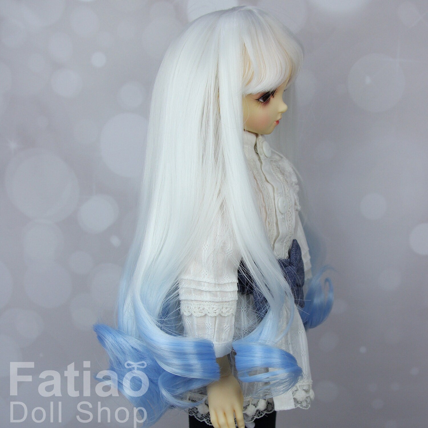 Fatiao - New Dollfie MSD Kaye Wiggs 1/4 BJD Size 7-8 inch Dolls Curls Wig - White-Blue gradient