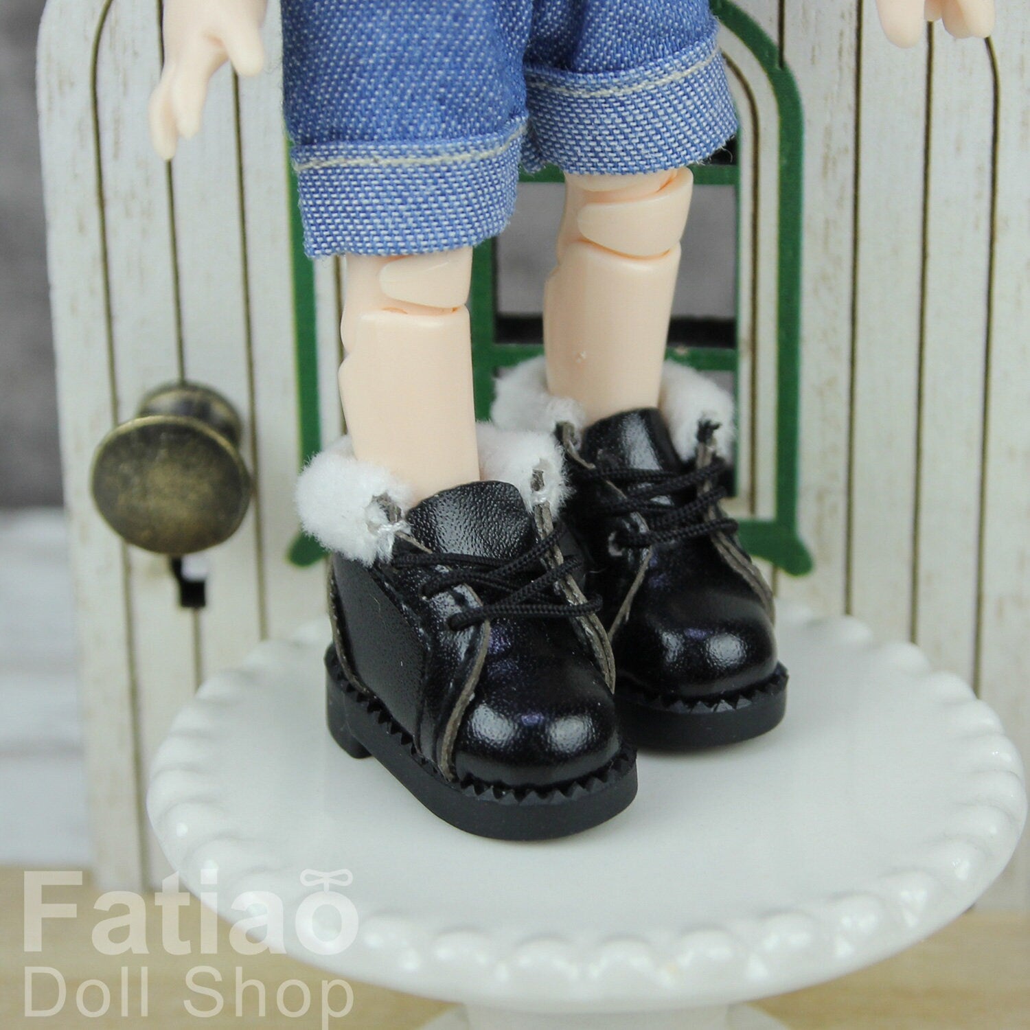 Fatiao - New OB11 Obitsu 11 1/12 BJD Nendoroid GSC Blythe OB22 pullip doll Lace-up Fur boots shoes